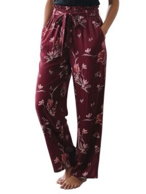 Shosho Burgundy Floral Wide Pants with Paperbag Waist size Medium
